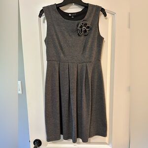 Gray & Black A-Line Dress w/ Flower Pin